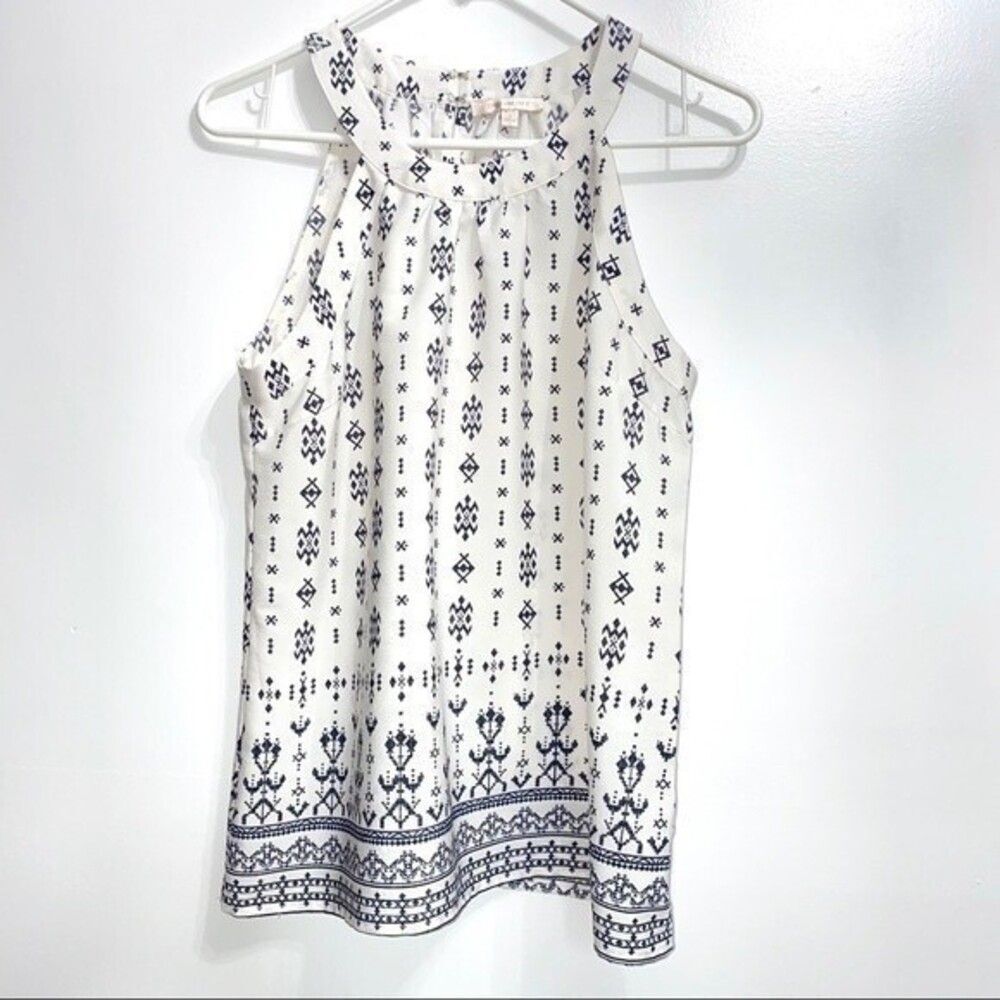Skies are Blue womens sz Small white and blue sleeveless flowy tank blouse 173B1